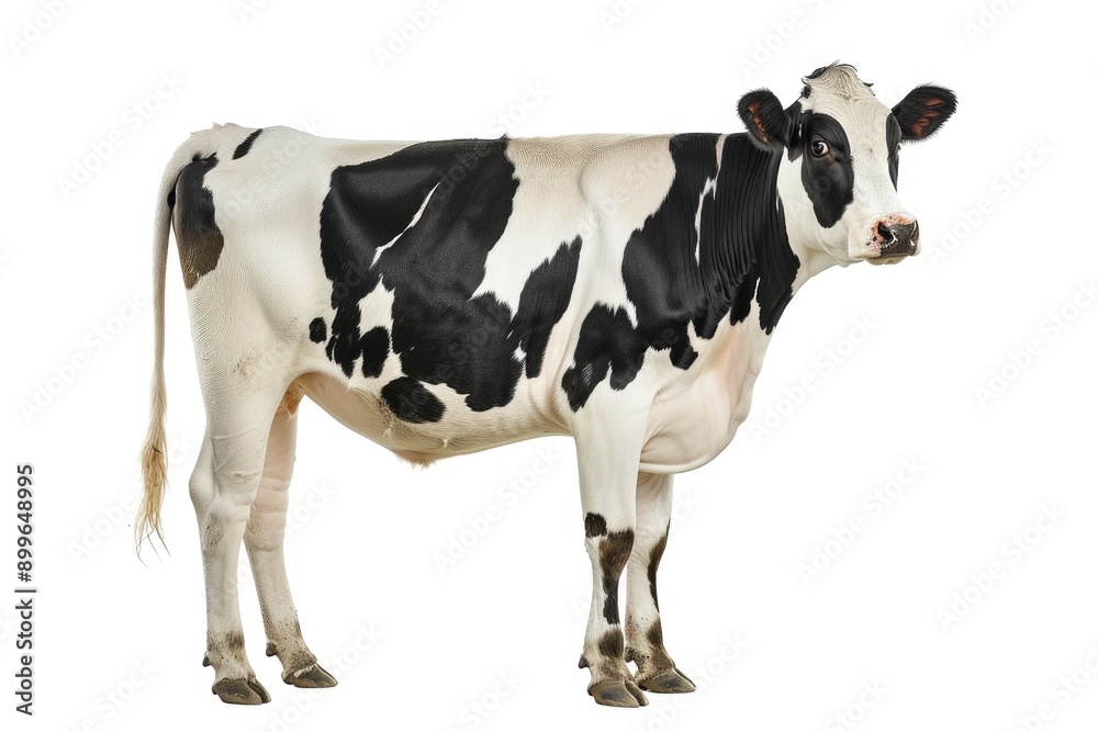 Adorable Cow Posing in Full Profile Against White Background Adorable Cow Posing in Full Profile Against White Background