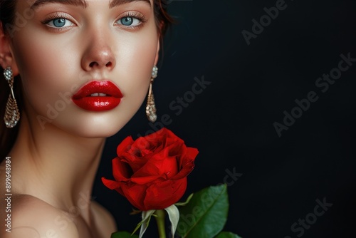Enchanting Woman Holding a Red Rose in Classy Setting