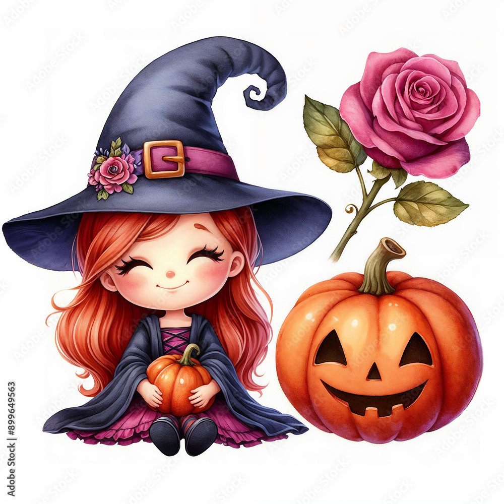 Cartoon halloween witch on white bachground.AI Cartoon halloween witch on white bachground.AI