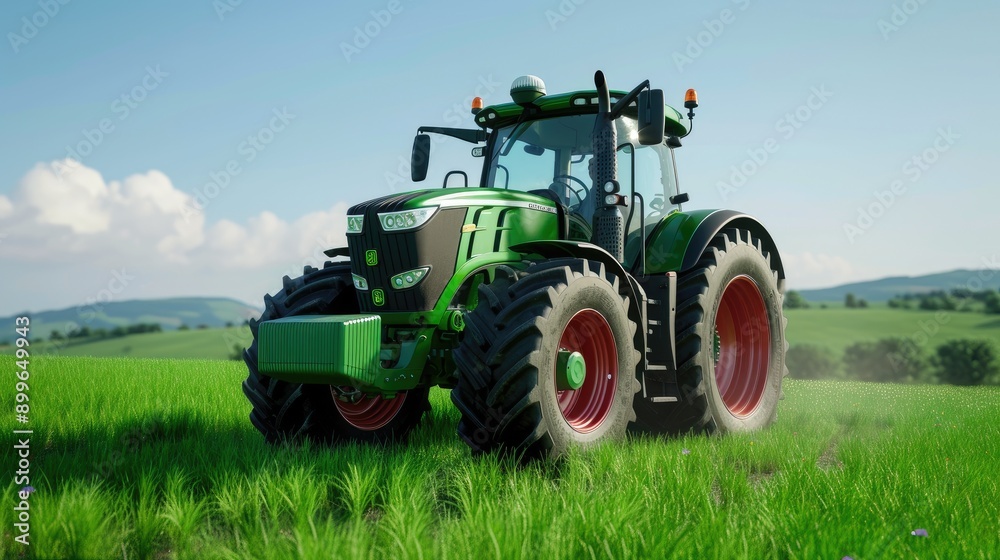 Advanced Modern Tractor on Vibrant Green Fields Advanced Modern Tractor on Vibrant Green Fields