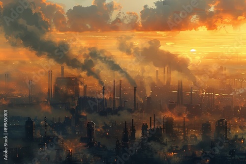 Industrial Sunset: A Smog-Filled Cityscape
