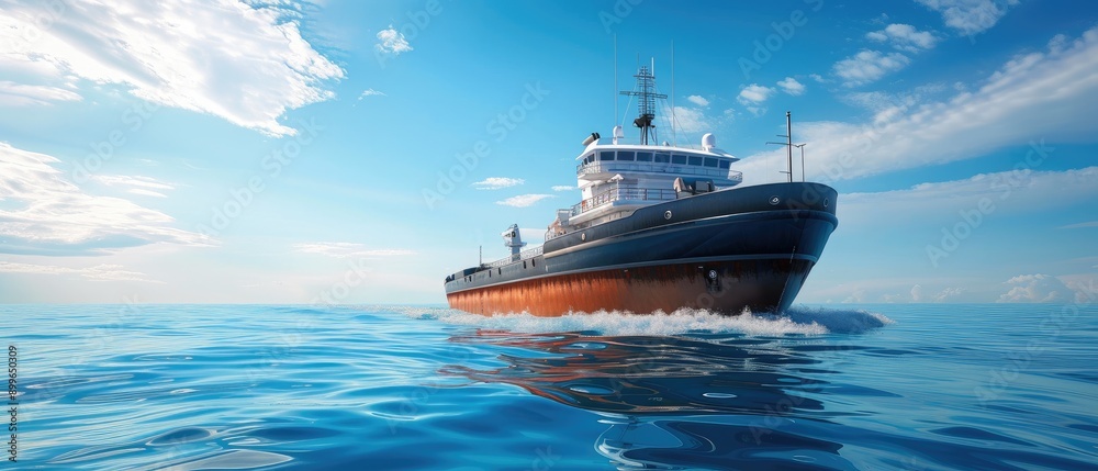 Obraz premium Large Cargo Ship Cutting Through Clean Blue Ocean