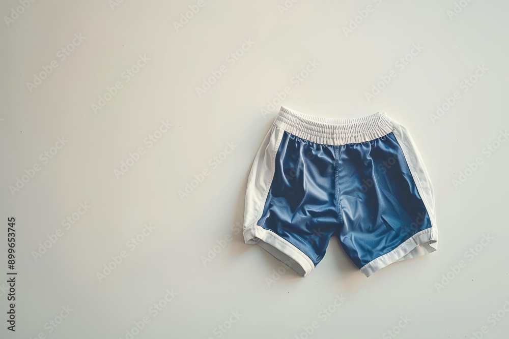 Blue and White Athletic Shorts on a White Surface
