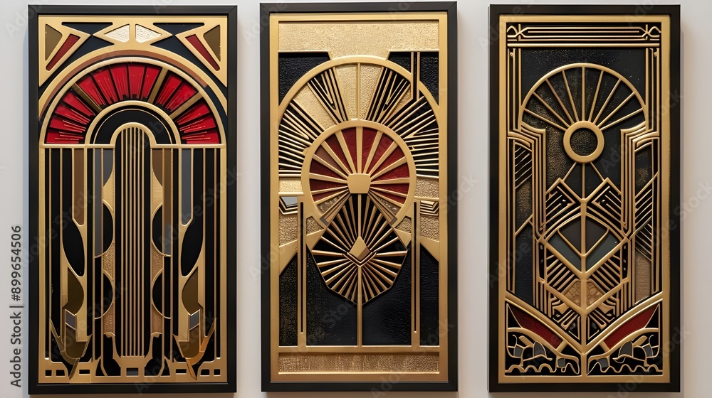 Obraz premium Art Deco style framed artwork with intricate geometric patterns and gold accents