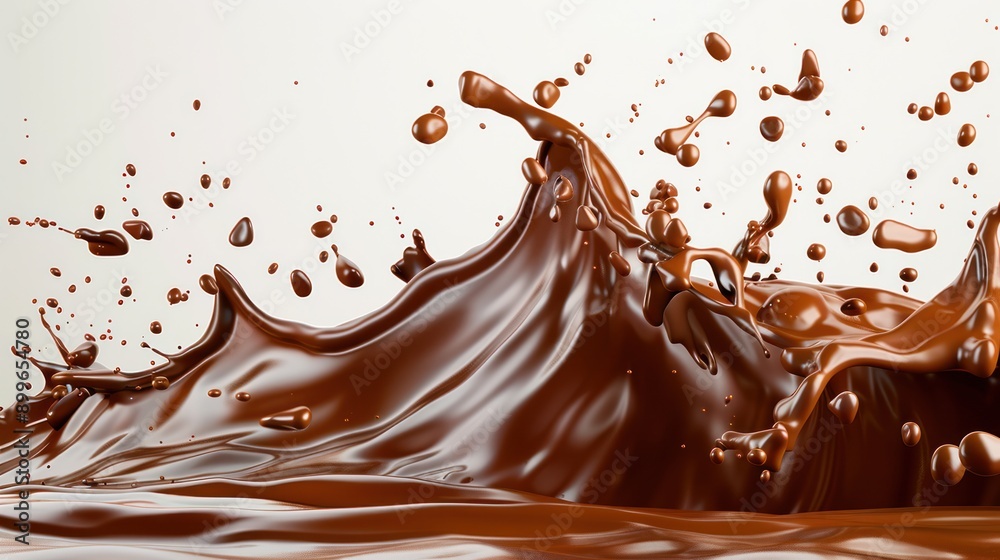 Chocolate Splash Wave - A realistic depiction of a rich, creamy chocolate splash captured in mid-motion, showcasing the luxurious texture and irresistible appeal of chocolate. Chocolate Splash Wave - A realistic depiction of a rich, creamy chocolate splash captured in mid-motion, showcasing the luxurious texture and irresistible appeal of chocolate.