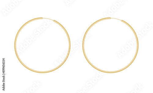 Round golden earrings mockup isolated on white background. Female gold bracelets. Vector