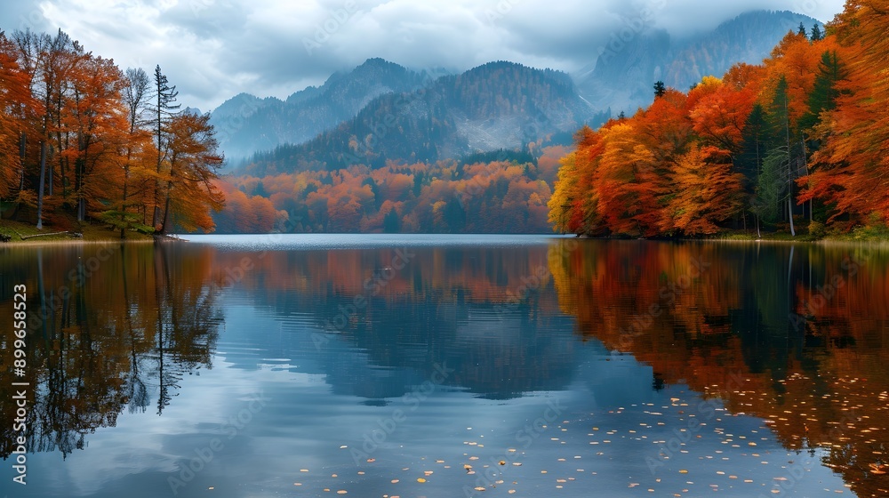 Serene Autumn Mountain Lake with Vibrant Foliage Reflection
