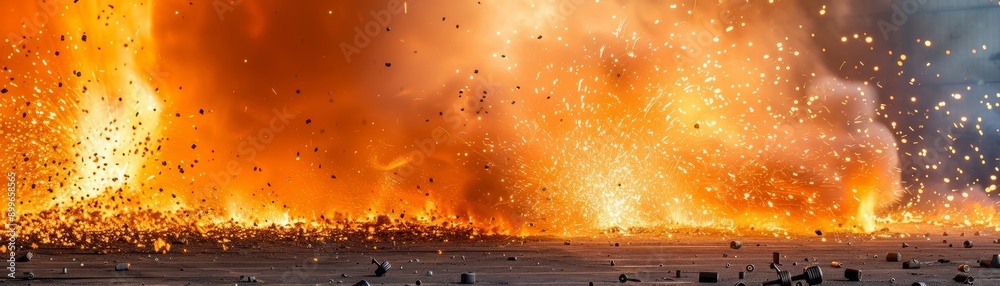 A stunning depiction of a fiery explosion, capturing the force and beauty of destructive power in a dynamic scene.