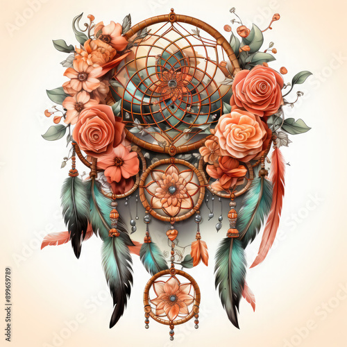 Watercolor Dreamcatcher, clipart Illustration, Generative Ai