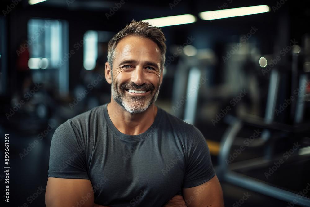 Fototapeta premium Beautiful elderly people attending gym having healthy lifestyle way of life, modern indoors sports space, Generative AI
