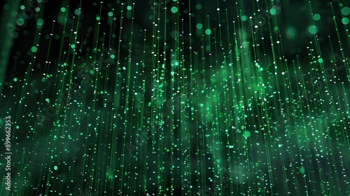 This image illustrates a digital matrix of green code cascading down, symbolizing data flow in cyberspace, reflecting themes of connectivity and advanced technology.