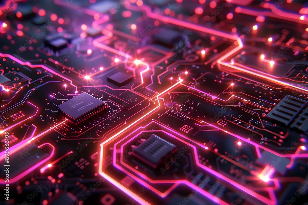 Futuristic Neon Circuitry. Abstract digital circuitry patterns with neon accents concept Futuristic Neon Circuitry. Abstract digital circuitry patterns with neon accents concept