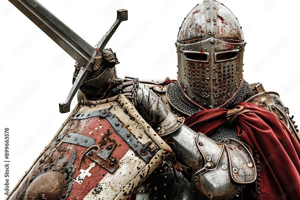 Naklejka premium Medieval knight in armor with sword