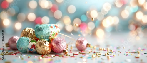 Colorful treats scattered on a festive background, perfect for celebrations and holiday decorations.