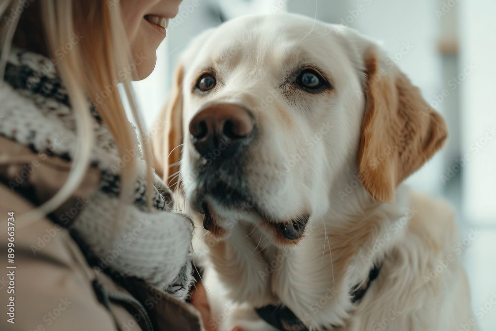 Portrait of cute adopted dog with owner veterinary clinic generative AI Portrait of cute adopted dog with owner veterinary clinic generative AI
