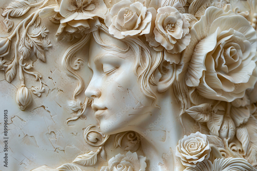 AI generated illustration elegant bas relief on textured wall with gypsum beautiful picture AI generated illustration elegant bas relief on textured wall with gypsum beautiful picture
