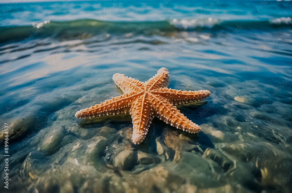 Serene Summer Beach Scene. Starfish Resting in Shallow Sea Water. Perfect Coastal Vibes and Tranquil Oceanic Beauty. Essence of Relaxation and Nature's Charm with This Stunning Seaside Moment Serene Summer Beach Scene. Starfish Resting in Shallow Sea Water. Perfect Coastal Vibes and Tranquil Oceanic Beauty. Essence of Relaxation and Nature's Charm with This Stunning Seaside Moment