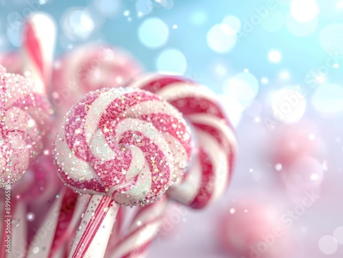 Delightful pink and white lollipops with a sparkling finish, perfect for sweet celebrations and festive occasions.