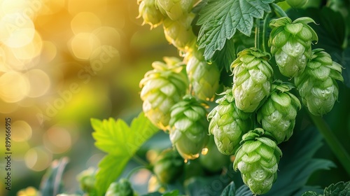 Fresh green hops branch on color background