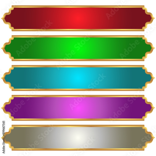 luxury golden white arabic islamic text box title frame border set with ornamental illustration