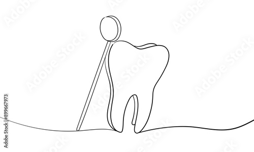 Teeth with roots continuous line art drawing isolated on white background. Dentistry, health, midicine. Vector illustration	