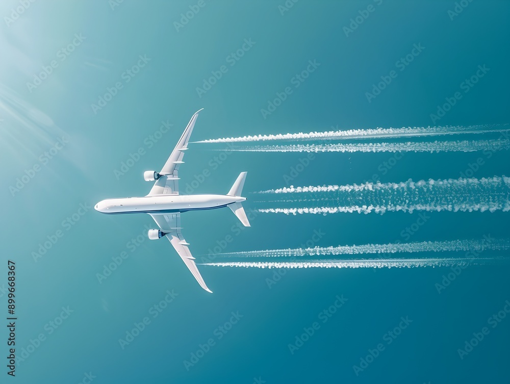 Tranquil Aerial Journey Airplane Gliding Through Clear Blue Sky with Wispy Contrails Tranquil Aerial Journey Airplane Gliding Through Clear Blue Sky with Wispy Contrails
