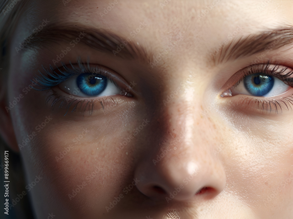 Naklejka premium Blue eyes closeup, closeup of woman face makeup