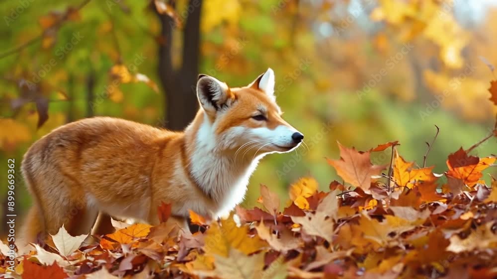 Cute Red Fox, Vulpes vulpes in fall forest. Beautiful animal in the nature habitat. Wildlife scene from the wild nature, Germany, Europe. Cute animal in habitat. Red fox running on orange autumn leave Cute Red Fox, Vulpes vulpes in fall forest. Beautiful animal in the nature habitat. Wildlife scene from the wild nature, Germany, Europe. Cute animal in habitat. Red fox running on orange autumn leave
