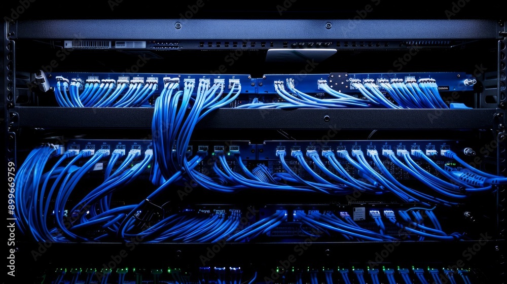 server rack with network wires elements, aesthetic, minimalist design ...