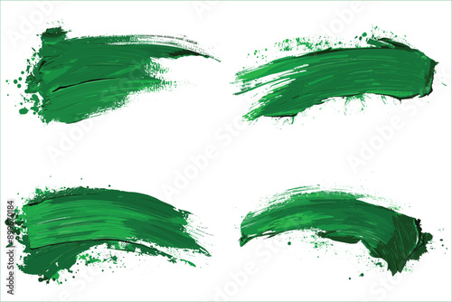Set of green brush stroke watercolor elements, Abstract watercolor green brush stroke elements, Colorful vector watercolor brush strokes, Vector illustration