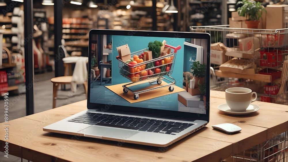 a laptop using augmented reality to integrate an isometric shopping cart with the surrounding surroundings a laptop using augmented reality to integrate an isometric shopping cart with the surrounding surroundings