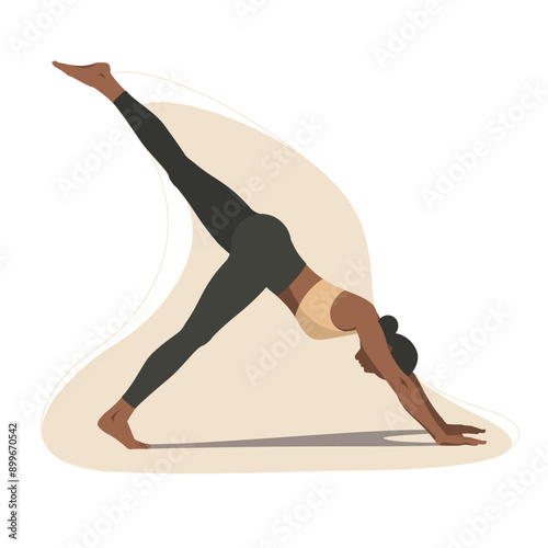 Vector Illustration of a Fitness Woman Doing Three Legged Dog Yoga Pose