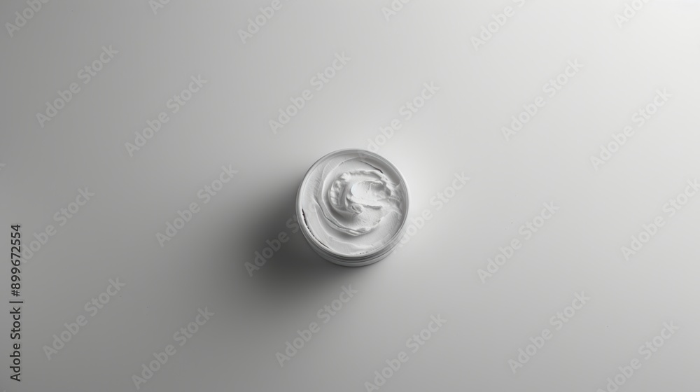 White cosmetic cream swirling in jar on white background, beauty and skincare product White cosmetic cream swirling in jar on white background, beauty and skincare product
