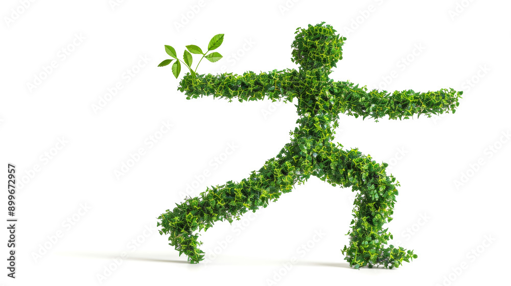 Green Living Concept, Eco-friendly human figure made of leaves isolated on white background Green Living Concept, Eco-friendly human figure made of leaves isolated on white background