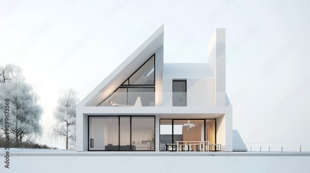 3D render of a stylish minimal house, angular design, white background 3D render of a stylish minimal house, angular design, white background