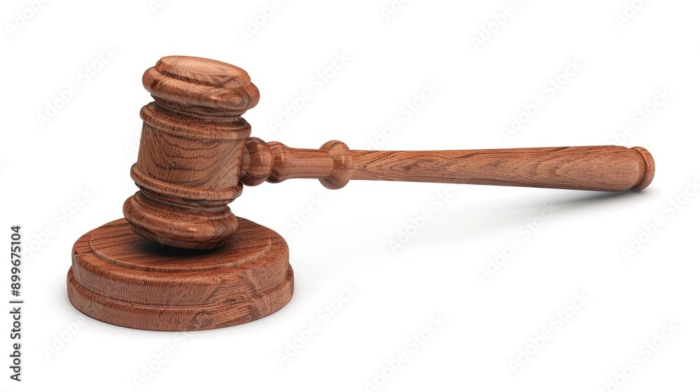 Court gavel 3D illustration, justice wooden hammer for auction, realistic render, isolated on white, detailed design Court gavel 3D illustration, justice wooden hammer for auction, realistic render, isolated on white, detailed design