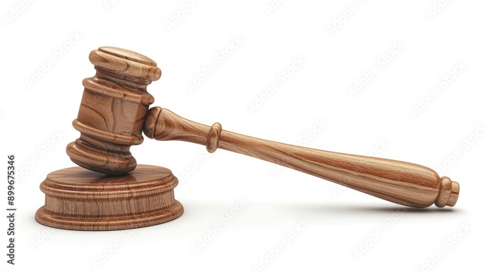 Detailed 3D illustration of a court gavel, justice hammer for auction, realistic and lifelike render, isolated on white Detailed 3D illustration of a court gavel, justice hammer for auction, realistic and lifelike render, isolated on white