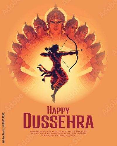 Happy Dussehra Ravana Dahan and Vijayadashami with lord Rama Social Media Post Template photo