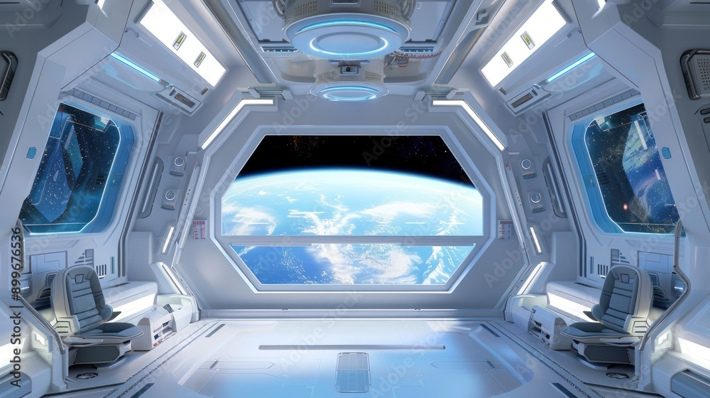 Spaceship Interior with Earth View Spaceship Interior with Earth View