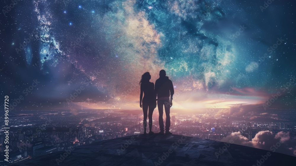Fototapeta premium Couple united to face future, bond strong amid world of opportunities and challenges