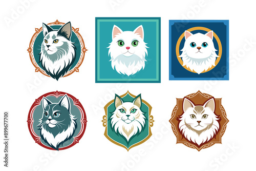 Logo sets of Persian cats, labeled vector art primitive, low, medium, high, extreme design illustration.