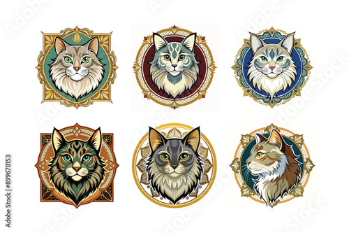 Logo sets of Persian cats, labeled vector art primitive, low, medium, high, extreme design illustration.