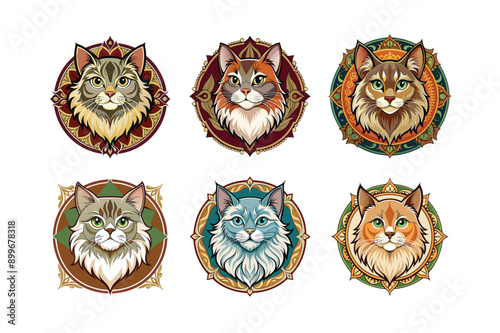 Logo sets of Persian cats, labeled vector art primitive, low, medium, high, extreme design illustration.