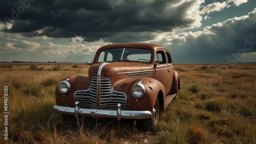 Vintage Car in Open Field
