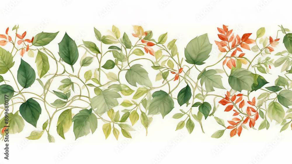 an intricate hand painted frame of leaves, vines and forest foliage painted in watercolor an intricate hand painted frame of leaves, vines and forest foliage painted in watercolor