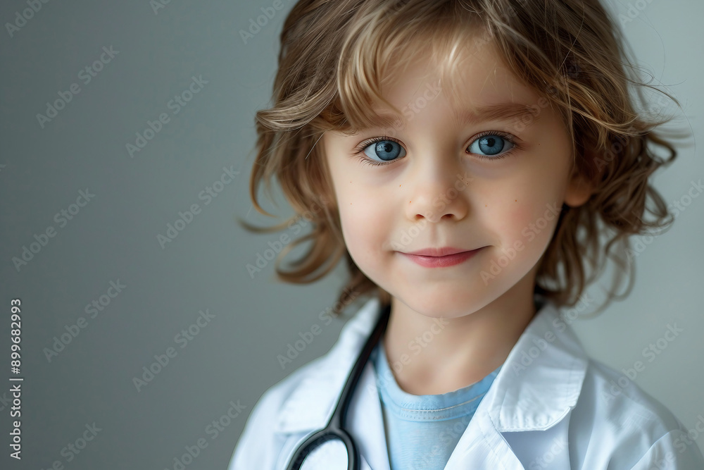 AI generated photo of child wearing doctor costume like adults AI generated photo of child wearing doctor costume like adults