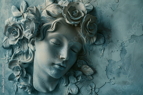 Fototapeta Naklejka Na Ścianę i Meble -  AI generated illustration of elegant bas relief on textured wall with gypsum