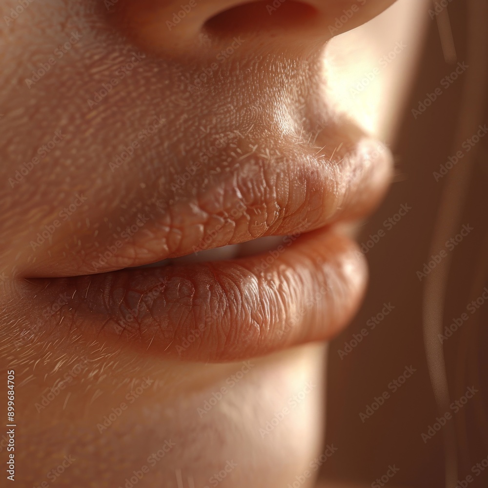 Fototapeta premium A close-up of human lips, showing the fine texture of the skin and natural color