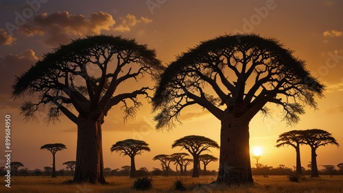 Majestic Baobab Trees at Sunset