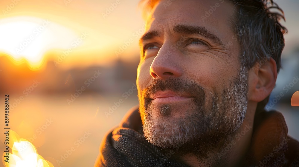 A man reflects on a cherished memory a bittersweet smile on his face as he gazes into the distance